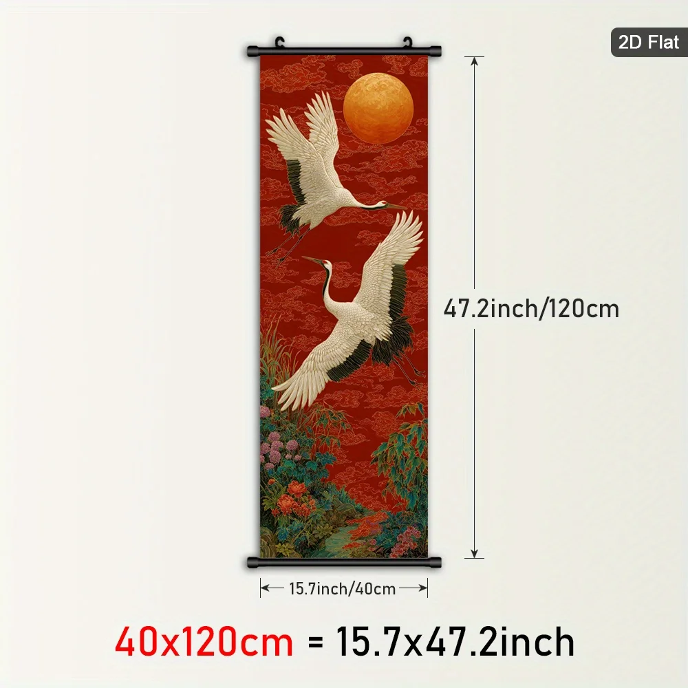 VIKAMA Floral Wall Art Canvas Painting Vertical Scroll Asian Style Decor with Hook Plastic Frame Modern Home Bedroom Office