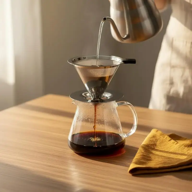 Stainless Steel Pour Over Coffee Filter Food Grade Fine Mesh Reusable No Paper Waste for Office Home Travel Use