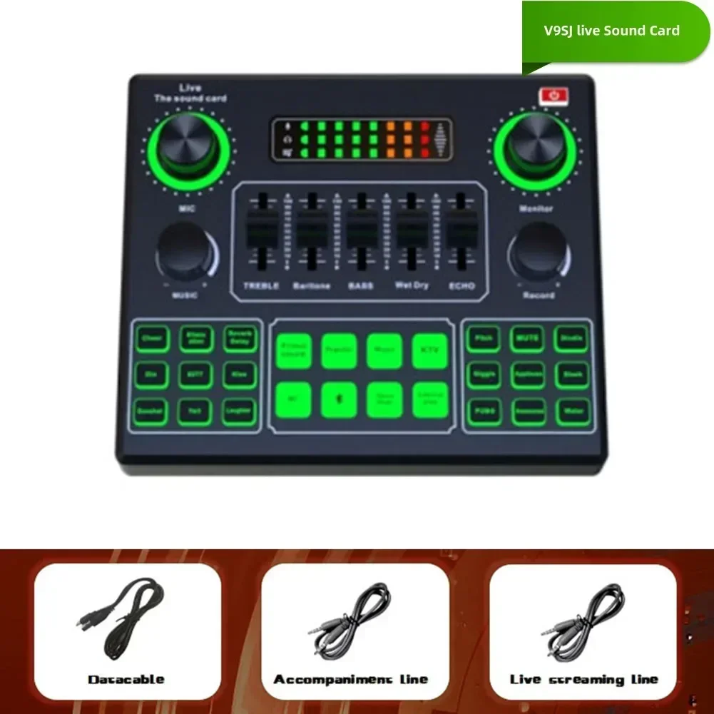 

V9SJ Audio Studio Mixer Sound Card Phone PC Live Broadcast Game Computer Singing Sound Board Professional Audio Equipment