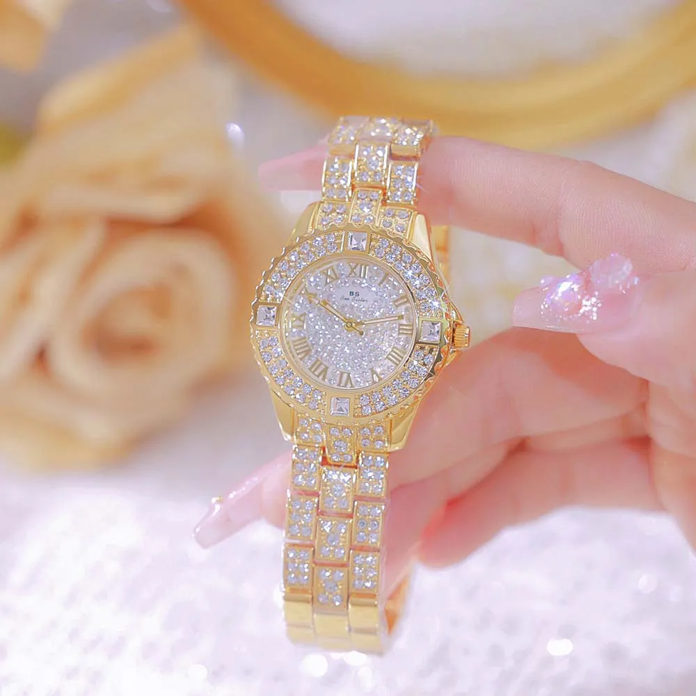 

BS Women's Quartz Watch reloj mujer Luxury Full-Diamond Women's Wristwatch Gift For Girlfriend часы женские наручные FA08040