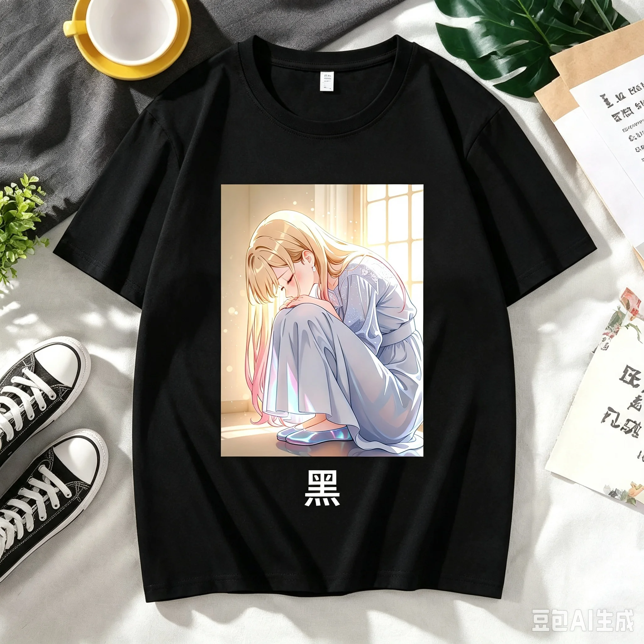 Casual Anime Crew Neck T-shirt Printed with Super Sonico from SoniAni: Super Sonico The Animation Women And Men T-shirt