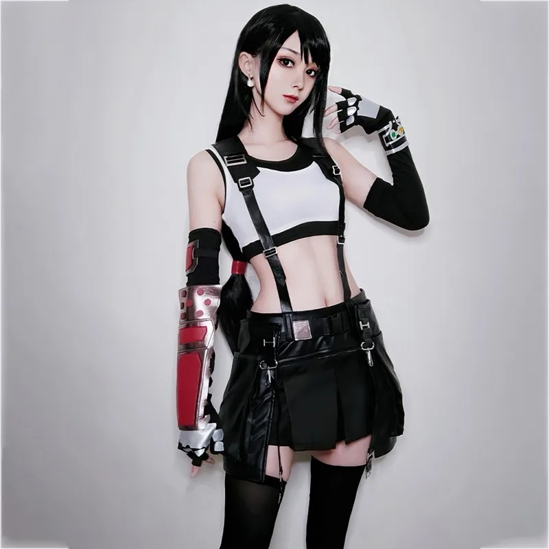 Final Final Fantasy VII รีเมค Tifa Lockhart ชุดเข็มขัดชุดคอสเพลย์ผู้หญิงผู้หญิงหญิงสาววิกผมคอสตูมฮาโลวีนคาร์นิวัล