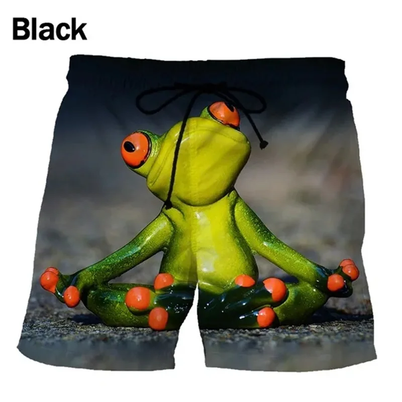 Personality Funny Frog Pattern Beach Shorts 3D Printing Animal Seaside Surf Board Shorts For Men Summer Casual Mens Swim Trunks