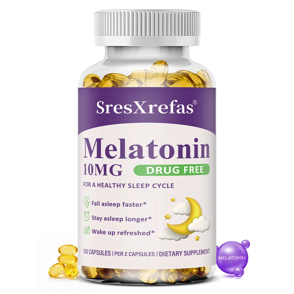 Melatonin 10mg Capsules - Natural Sleep Aid, Fall Asleep Faster, Jet Lag Relief, Antioxidant,  Healthy Sleep,  Sleep Longer