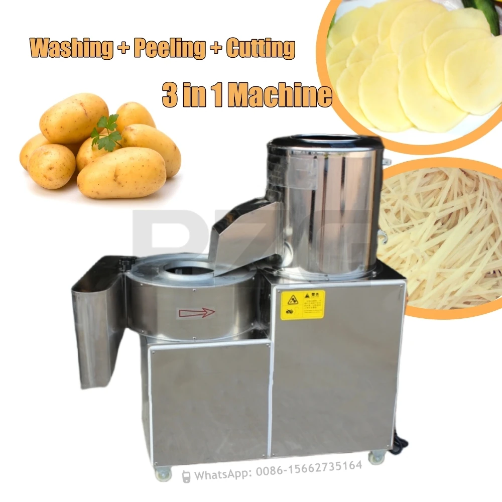 Fruit And Vegetable Washing Peeling And Cutting Taro Ginger Carrot Cassava Potato Peeler Slicer Chipper And Cutter Machine