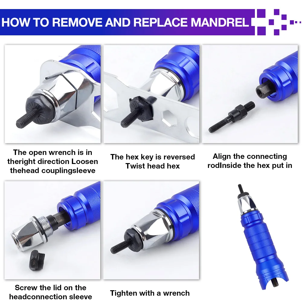 M3~M10 Electric Rivet Nut Gun Converter, Home DIY Nut Riveting Tools,M3 M4 M5 M6 M8 M10 Riveting Tools,Cordless Riveting Machine