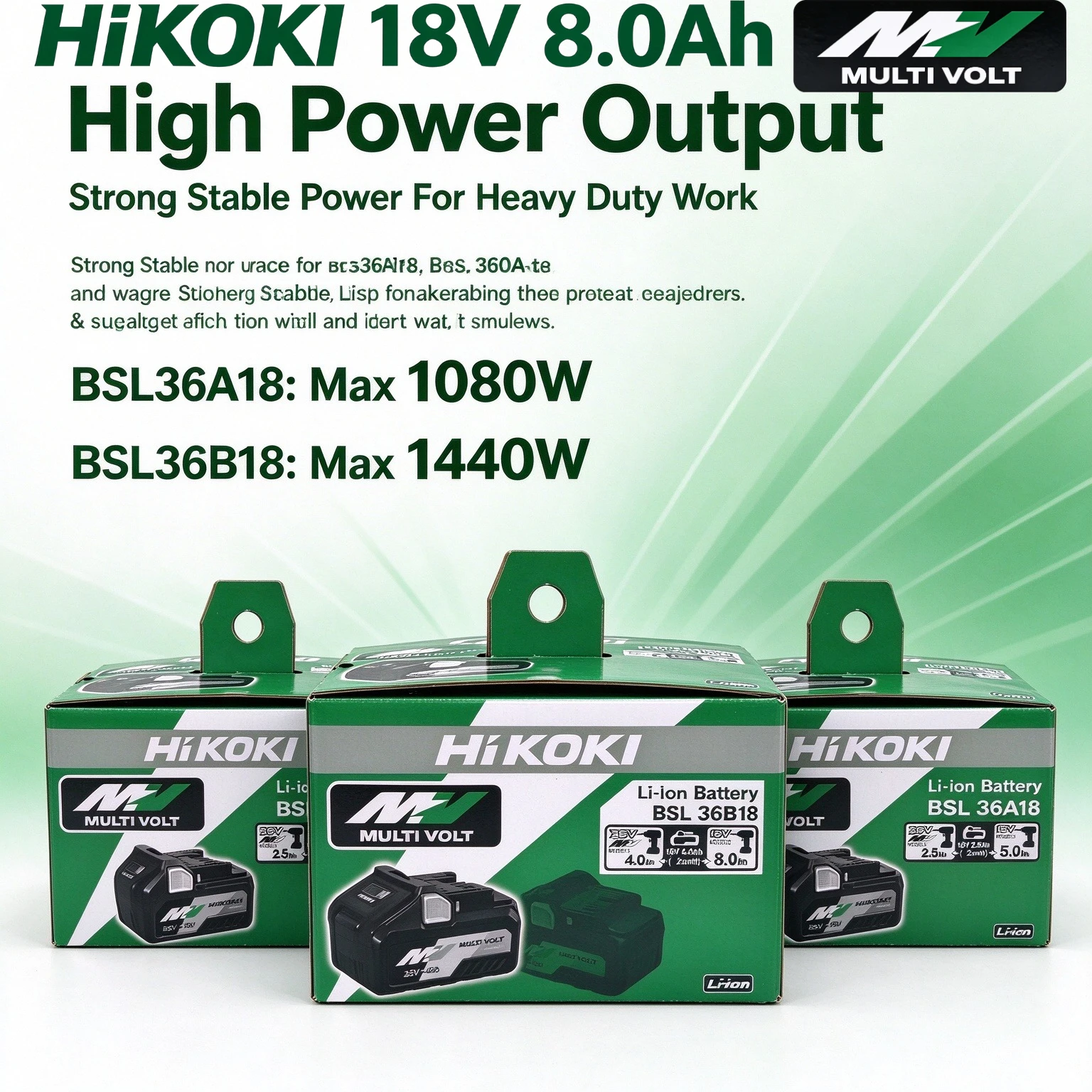 100% HiKOKI Hitachi 18V 36V MultiVolt 8.0Ah Li-ion Battery Compatible with Metabo HPT BSL36A18 BSL36B BSL1850 BSL1860 Power Tool