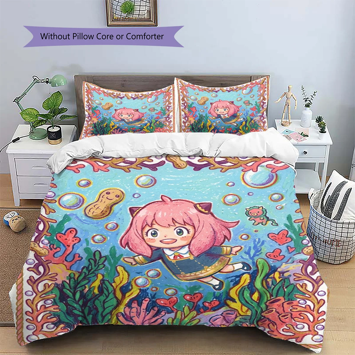 Anya Forger Patterned Pillowcase & Duvet Cover Set Anime Themed Bedroom Bedding Nice Gift for Anime Enthusiasts.-TING