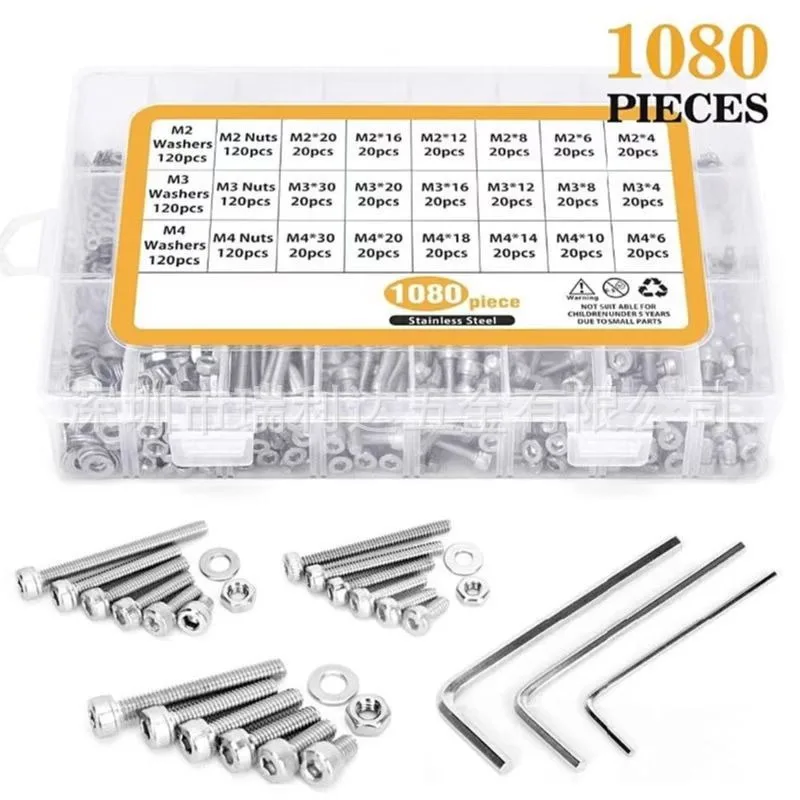 

1080pcs Screws Boxed 304 Stainless Steel Hexagonal Screws Cylindrical Head Screws and Nuts Combination Set