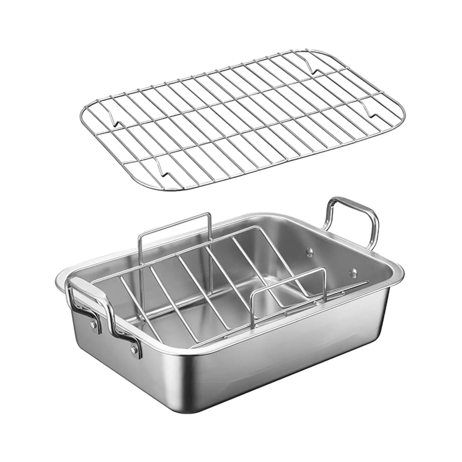 

Oven Roaster Tray V Rack Baking Pans Tray Crisper Tray Chicken Lasagna with Handles Stainless Steel Oil Drainer Bakeware Dish