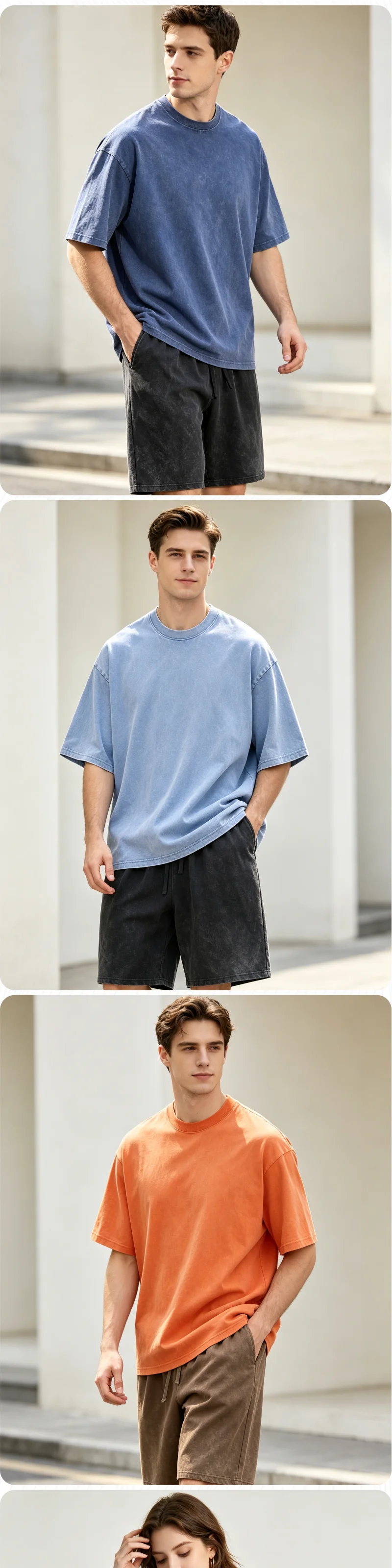 Maßgefertigte Vintage-Waschshorts und T-Shirts mit Personalisiertem Logo-Druck und Stickerei, Unisex Oversized Tee, Gym-Streetwear, Kleine Mindestbestellmenge, OEM ODM – Detail 5