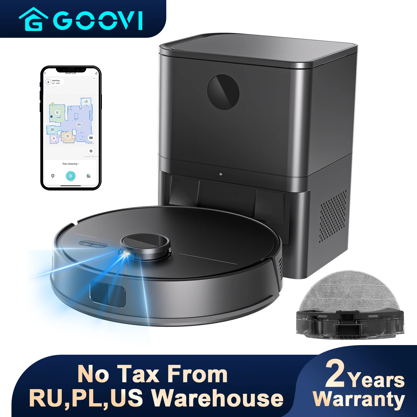 GOOVI M30 LDS SLAM TOF Robot Vacuum Cleaner 6000Pa Strong Suction,2600mAh Laser Radar System Floors Maps Selective Zone Cleaning