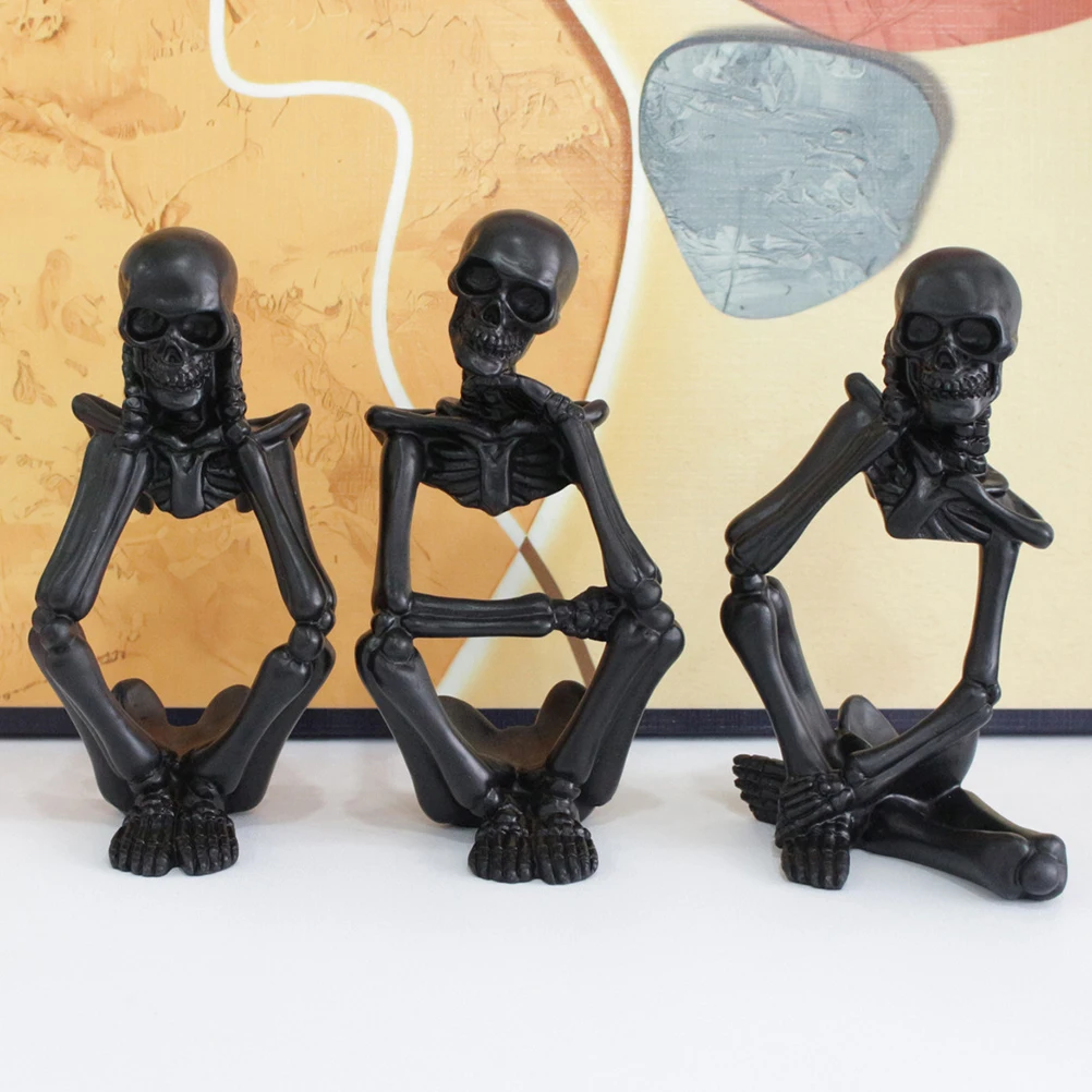 

3pcs Skull Statue For Garden Landscape Sculpture Outdoor Lawn Halloween Ornament Home Desk Decor