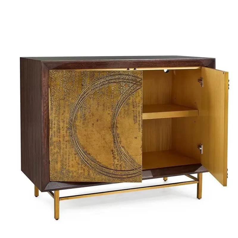 Industrial Modern Display Cabinet Texture Double Door Living Room Wooden Storage