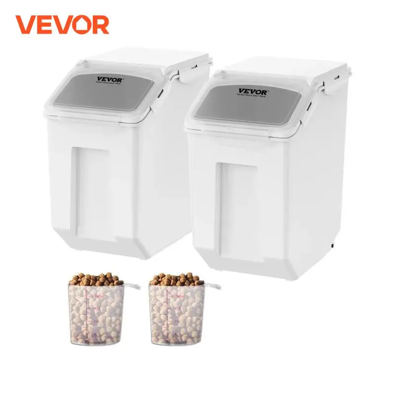 VEVOR Ingredient Storage Bin 2 x 15L Dispenser Bin with 2 Measuring Cups and Airtight Lid PP Material Rice Cereal Flour Bin