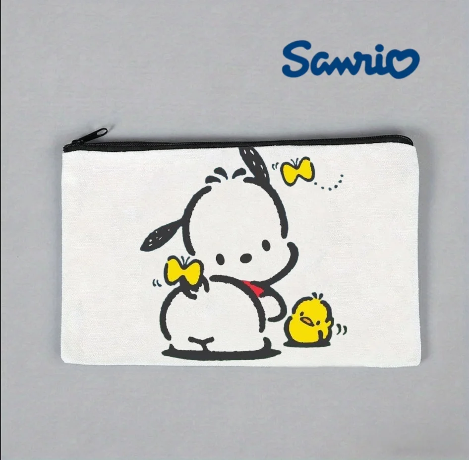 

1PC Pochacco with Yellow Chick Canvas Makeup Bag, Sanrio Cosmetic Pouch