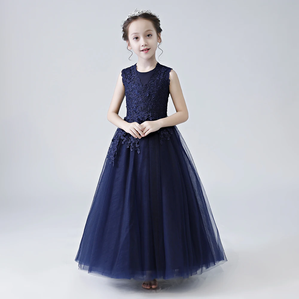 Navy Blue Cheap Flower Girl Dresses 2018 In Stock Princess A Line Sleeveless Kids Dress Wine Red