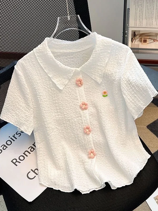 

Женская летняя футболка с коротким рукавом и круглым вырезом из полиэстера, с деревянными бусинами, комфортная, с эффектом омоложения