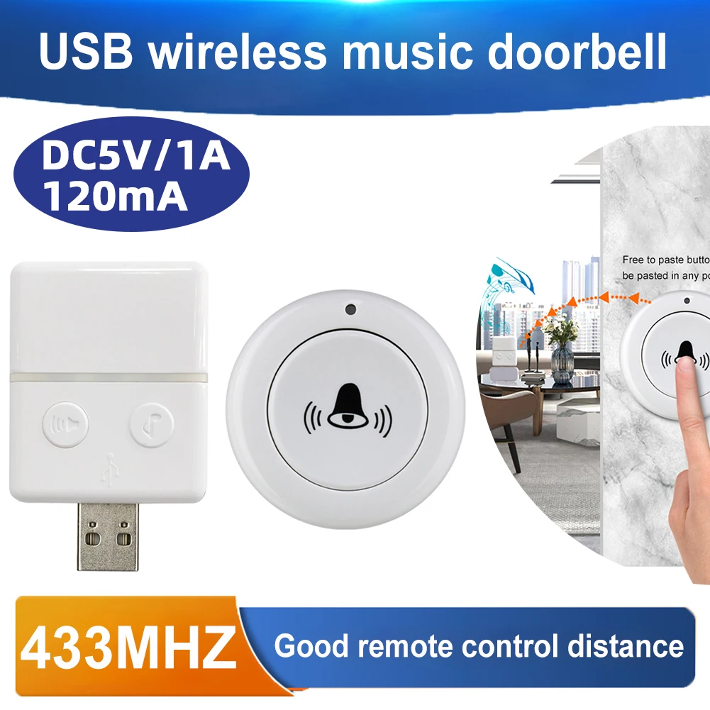 

USB Wireless Doorbell Strong Signal Smart Home Doorbell One-key Alarm Wireless Emergency Doorbell Remote Control for Home