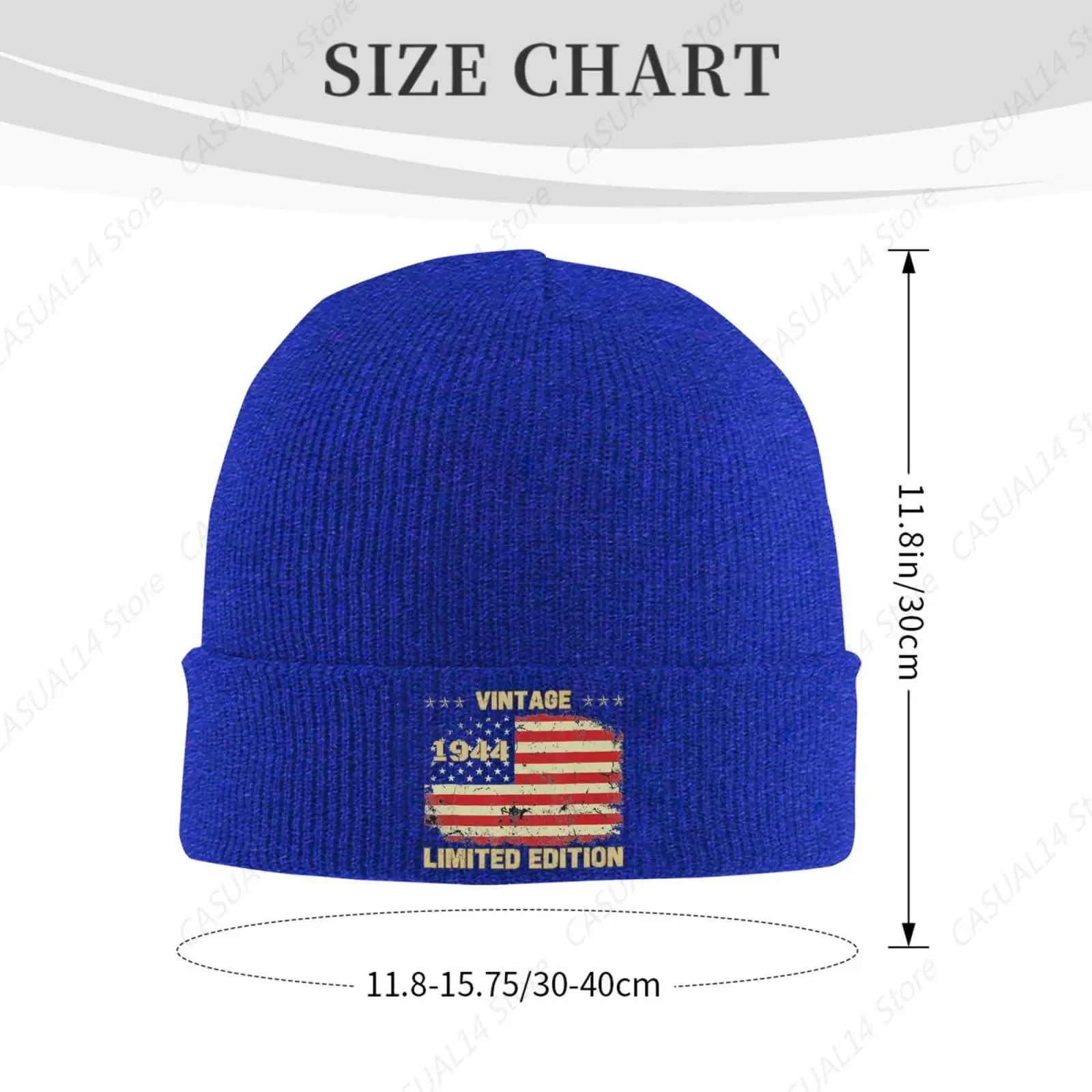 80th Birthday Gifts Vintage 1944 Hat Men EST 1944 80th Birthday Gifts for Women Knit Hat Winter Beanie Ski Cap Blue