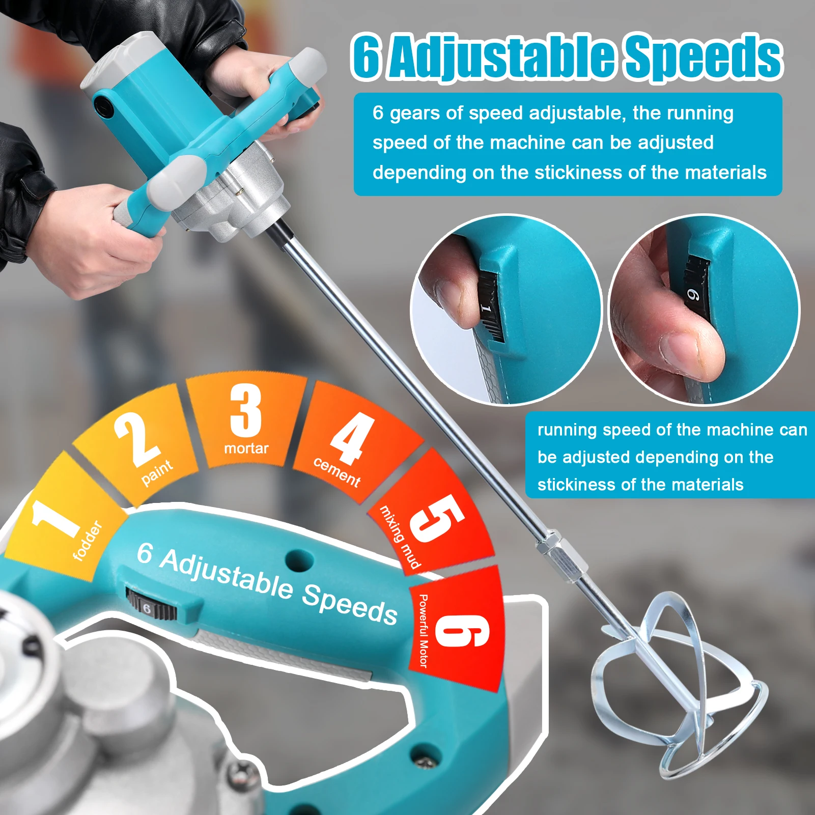 2600W Electric Concrete Mixer Portable Handheld Concrete Cement Mixer 6 Speeds Mixing Machine Grout Plaster Paint Stirring Tool
