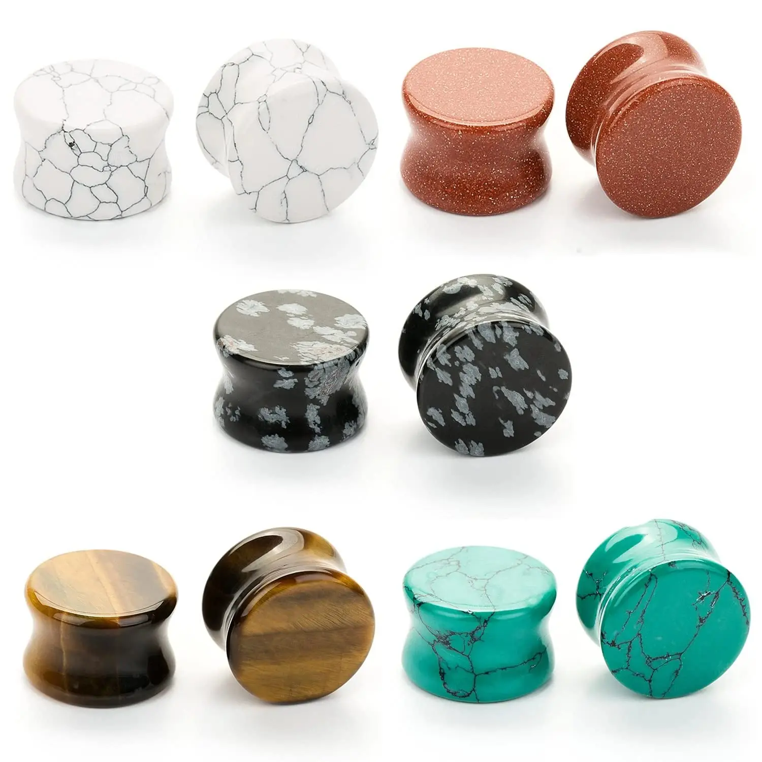 2Pcs/10pcs Stone Ear Plugs Stretching Kit Gauges 6-16mm Saddle Double Flared Expander Set Stretcher Body Piercing Jewelry