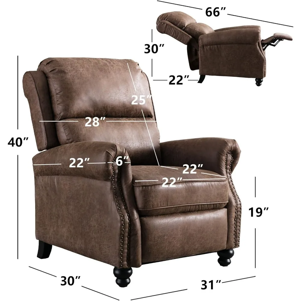 Push Back Recliner Faux Leather Armchair Push Back Recliner with Rivet Accent Living Room Single Sofa Accent Chair, Chocolate