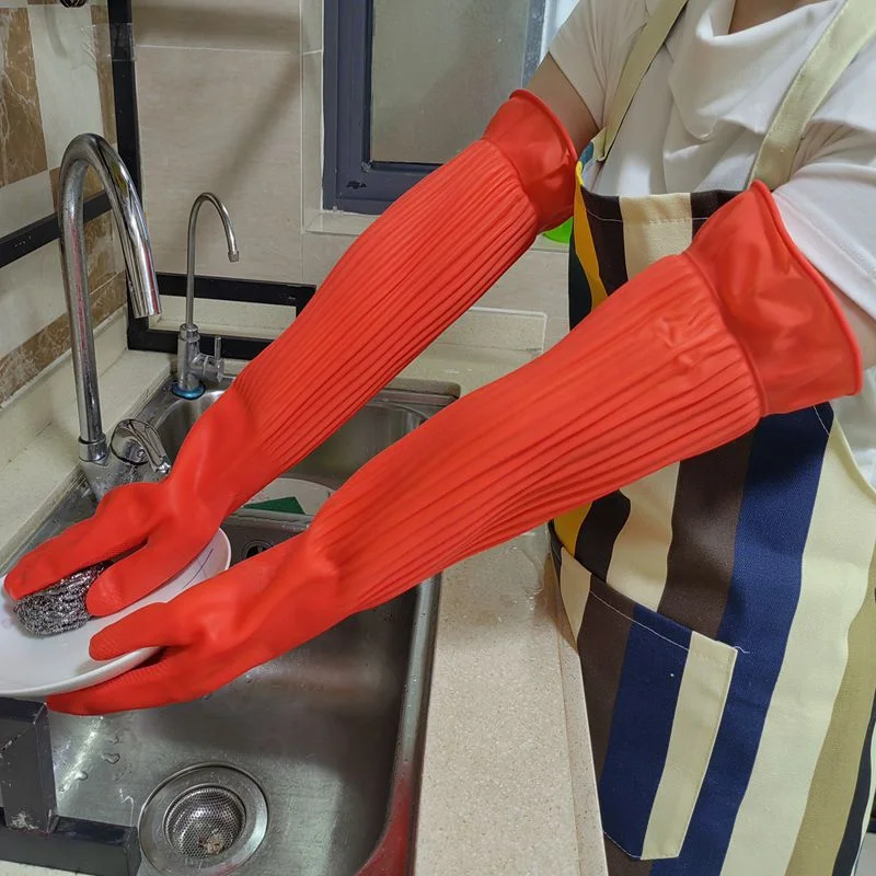 Latex Dishwashing Gloves Extra Long Thick Nonslip Kitchen Housework Cleaning Car Washing Clothes Rubber Gloves Red Gloves