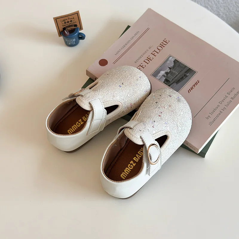 

Детские лоферы из искусственной кожи для девочек, весенние, новые, с мягкой подошвой, в стиле принцессы, с пайетками, для школы и повседневной носки