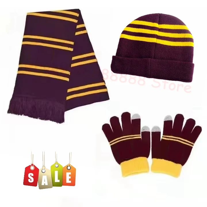 Image of 3 Stück Halloween Cosplay Hogwarts Gryffindor Hut Slytherin Schal Hufflepuff Handschuhe Souvenir Warm Weihnachten Porter Geschenk Party Requisiten