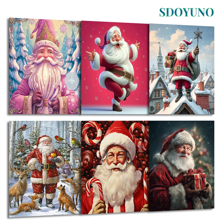 

SDOYUNO Painting By Numbers Oil Santa Claus Christmas gift Canvas Art Painting Picture Frame Color Markers Decorative Paintings