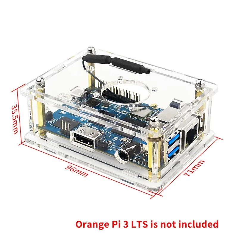 Carcasa acrílica para naranja Pi 3 LTS tranparente, carcasa transparente, ventilador de refrigeración opcional, disipadores de calor, Kit de funda naranja Pi 3 LTS