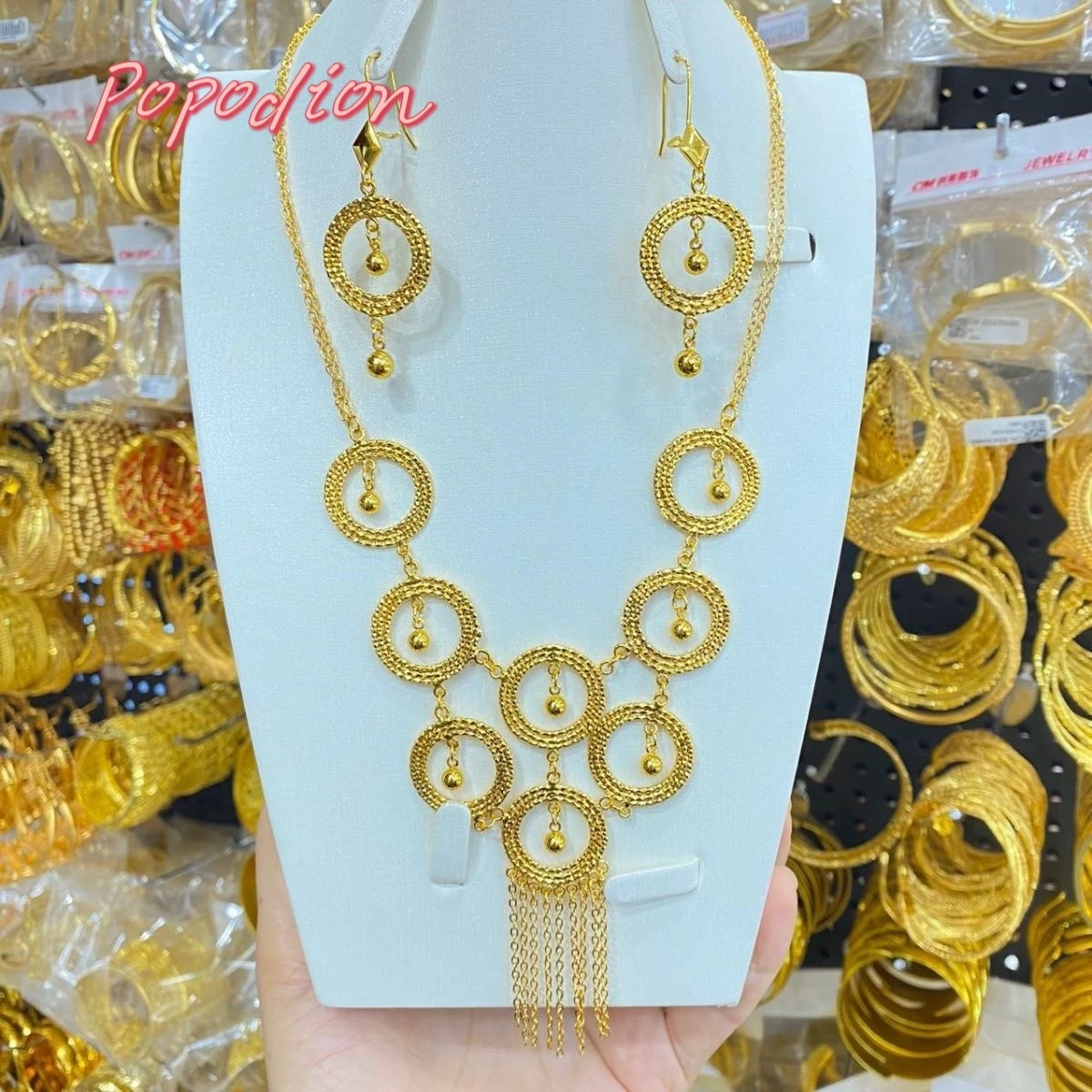 Popodion New Dubai 24K Gold Plated Jewelry Necklace  Women's Earrings As A Gift For Beautiful Women YY10354