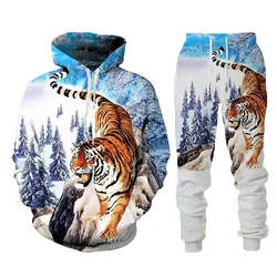 Men Hoodies Suit 3D Print Animal Tiger Tracksuit/Pants Casual Streetwear Long Sleeve Pullover Oversize Autumn Winter Hot-selling