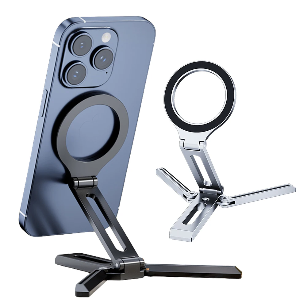 

Magnetic Phone Tripod Aluminum Alloy Foldable Phone Stand Multifunctional Portable Desktop Phone Mount for iPhone 12-15