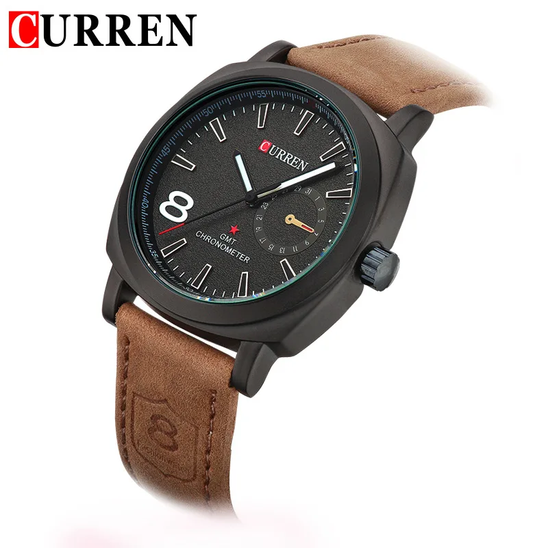 Curren 8139 jam tangan bisnis pria, arloji Quartz buram sabuk tahan air