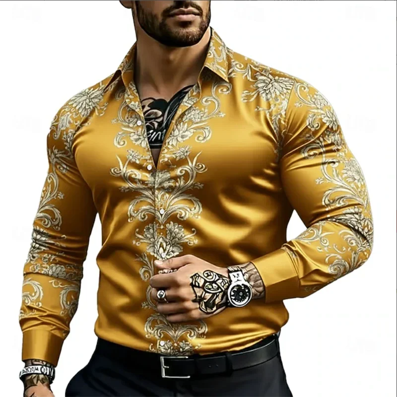 2025 New Hot Selling Simple Style Men's Shirt Long Sleeve Collar Shirt 3D Digital Printed Casual Comfortable Handsome Top