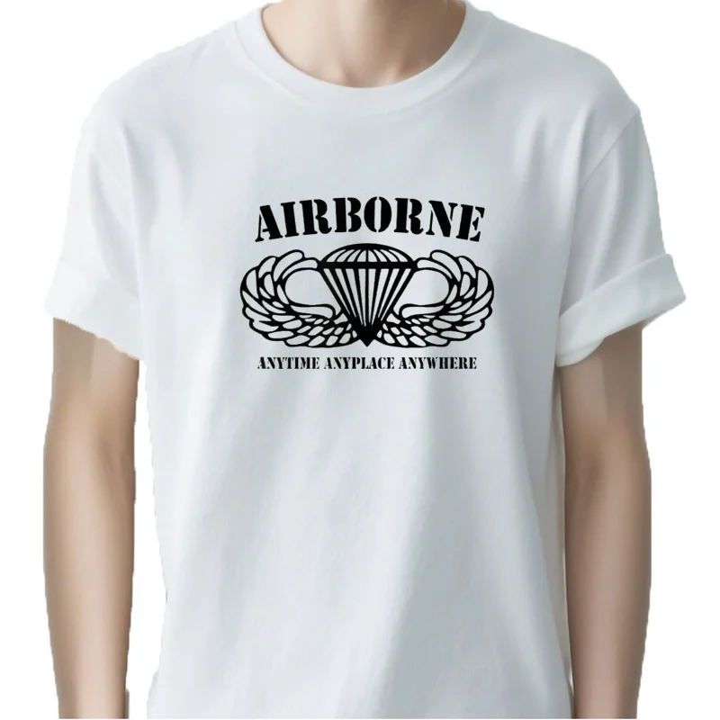 Paracaidista aerotransportado alas de salto negras pestaña aerotransportada hombres camiseta de manga corta Casual algod