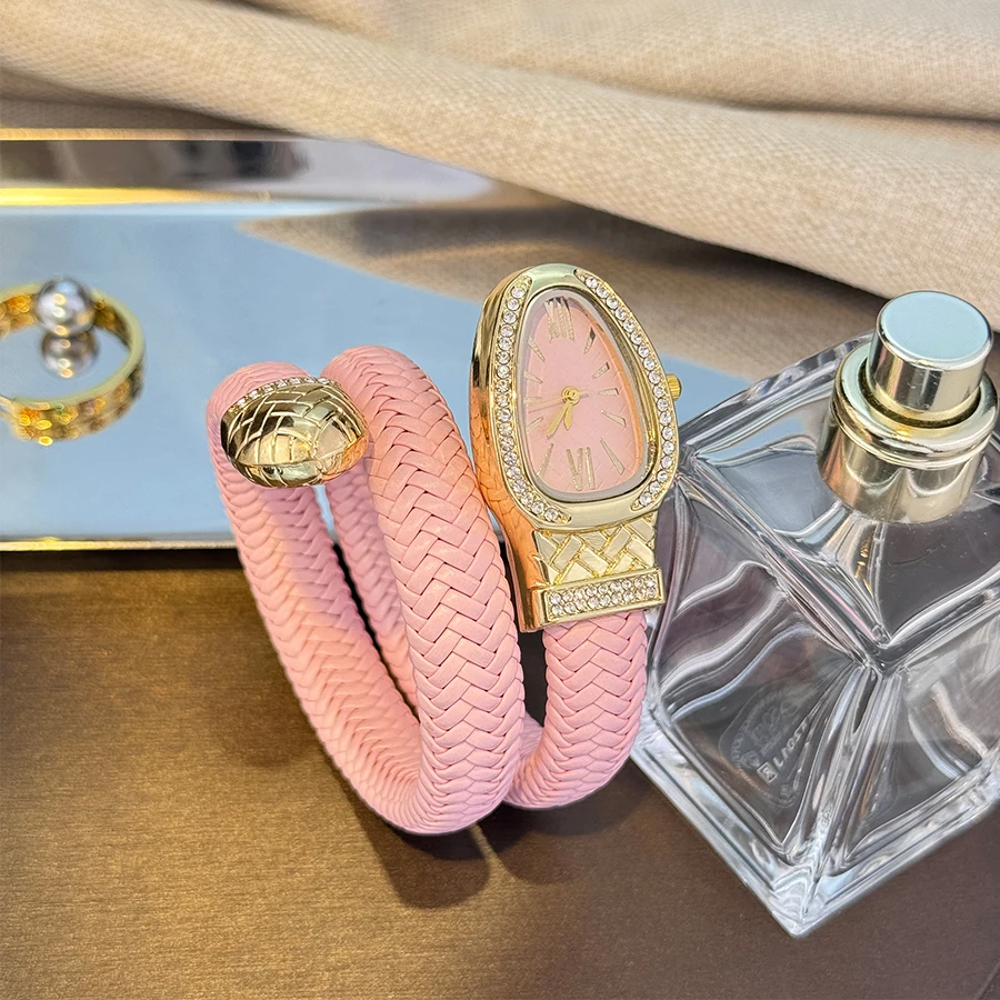 

Fashionable Snake-Shape Quartz Women's Watch Diamond-Encrusted Leather Bracelet New Cross-Border Stylish Individual Timepiece