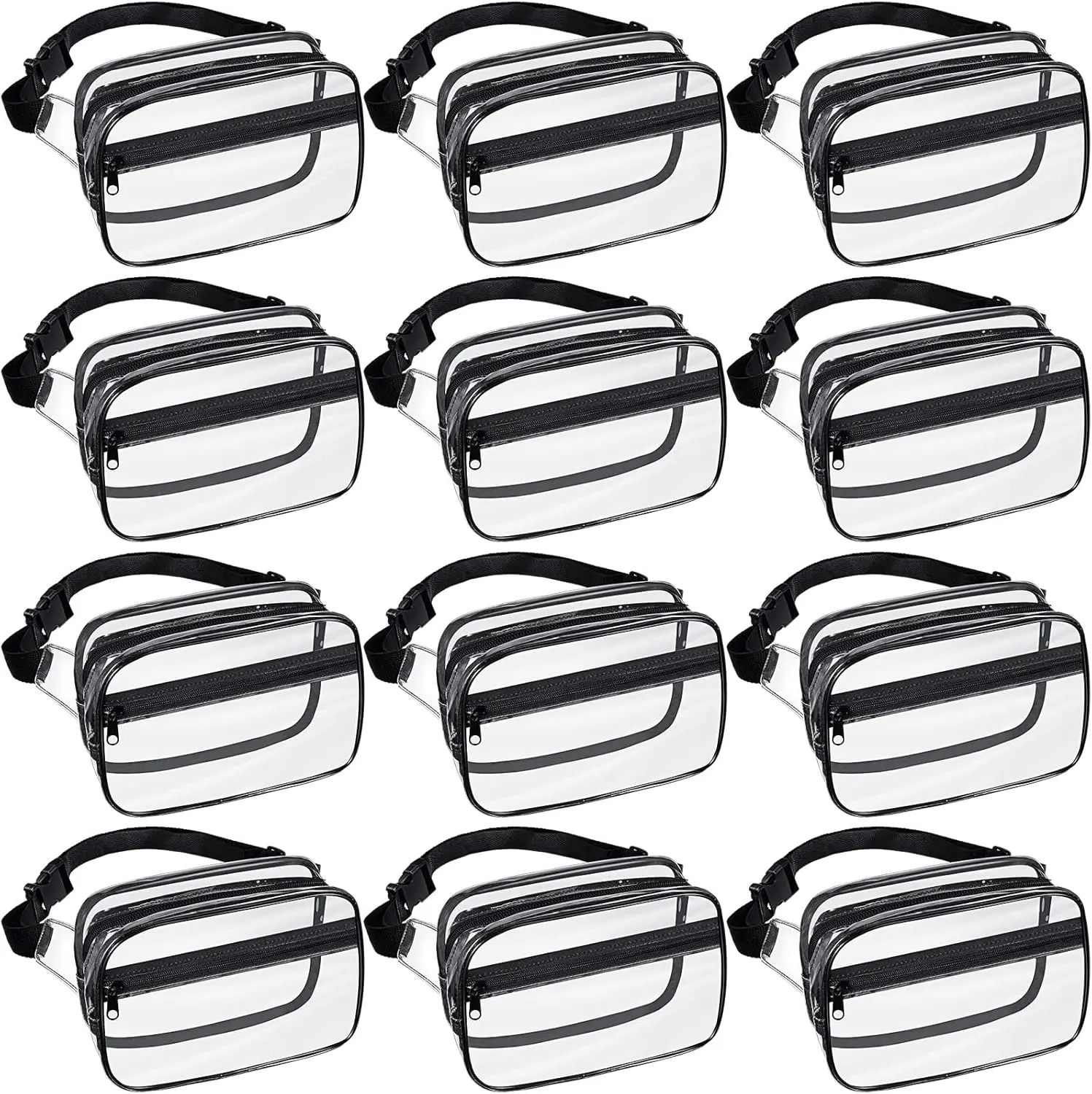 12 Pcs Clear Fanny Pack for Women Men, Stadium Approved Clear Waist Bag Waterproof with Adjustable Strap Fashion Belt Bag for Fe