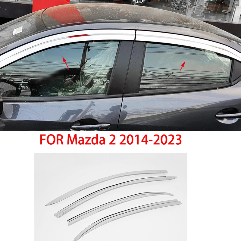 

Car accessories FIT FOR Mazda 2 2014-2023 ABS chrome waterproof Door Window Visor Vent Shades Sun Rain Guard