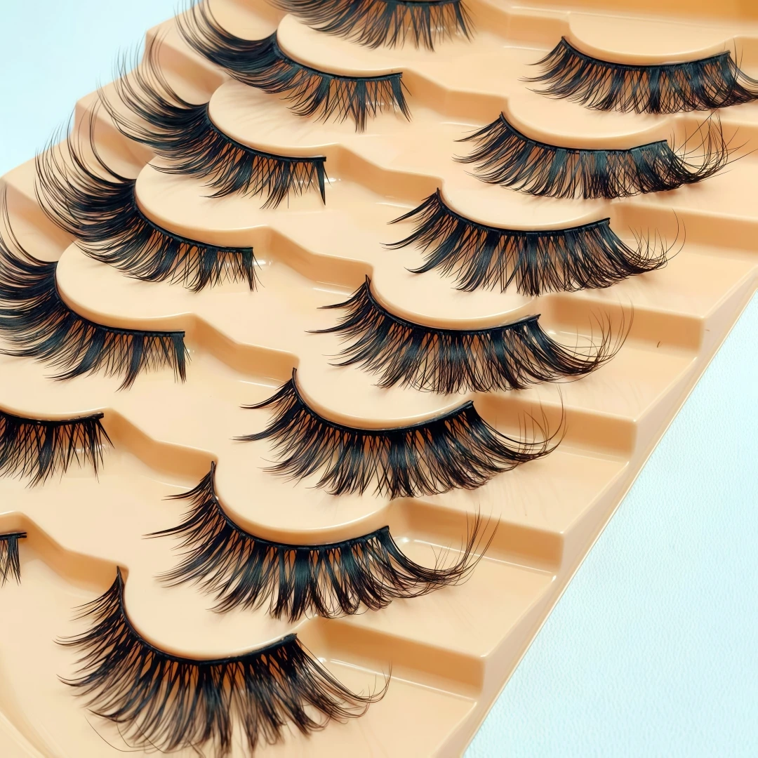 7 Pairs Extra Long Dense Outer Corner Lengthened European American Asian Cold Vibe Hard Stem Full Strip False Eyelashes Suitable