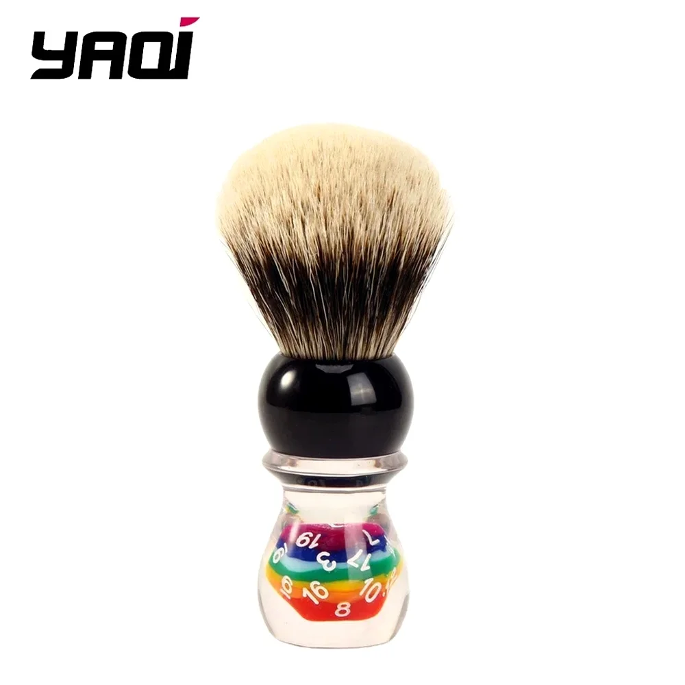 wet-shave-barber-grooming-tool-lather-brush-with-dense-bristles-rainbow-colorful-rings-handle-for-men-yaqi-shaving-brush