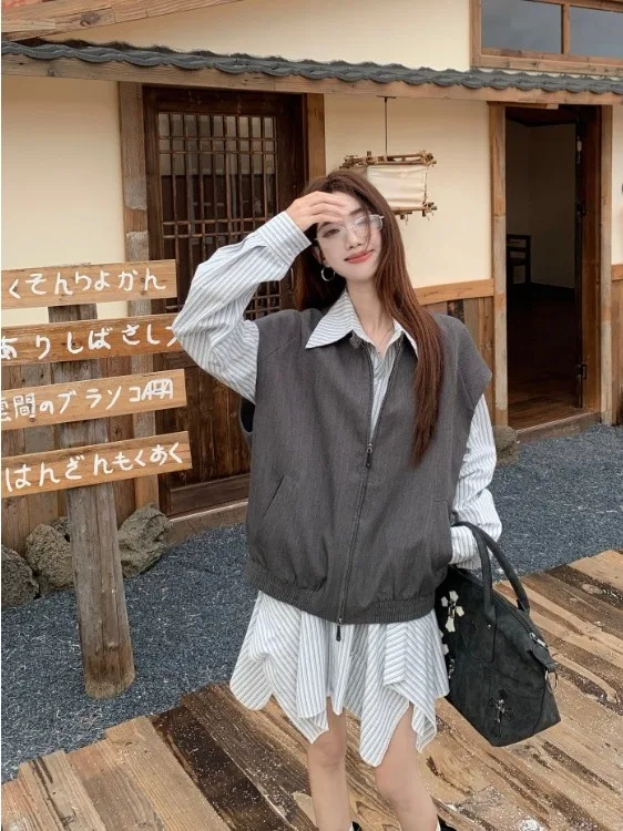 

plus Size Casual Striped Long Sve irt Dr Women's Autumn Winter New Asymmetrical Design A-Line ort Skirt