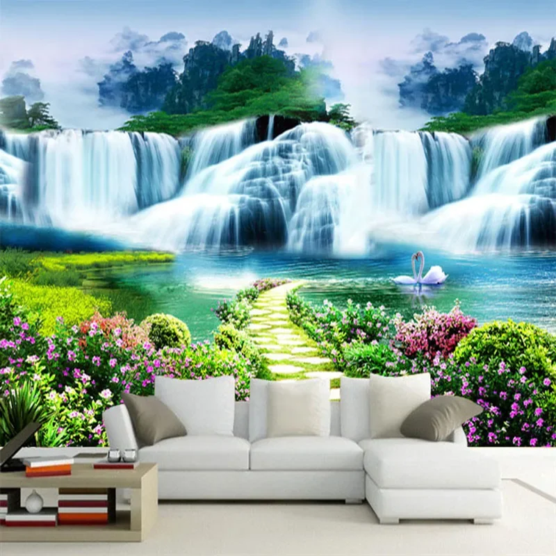 Custom 3D Wall Mural Classic Nature Scenery Waterfalls Photo Wallpaper Living Room TV Sofa Backdrop Wall Covering 3D Home Decor