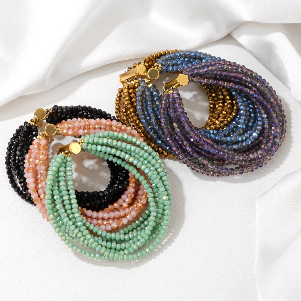 Multi layered Faceted Glass Crystal Beads Bracelets For Women Men Miyuki Crystal Magnetic Buckle Bracelet Bohemia Jewelry