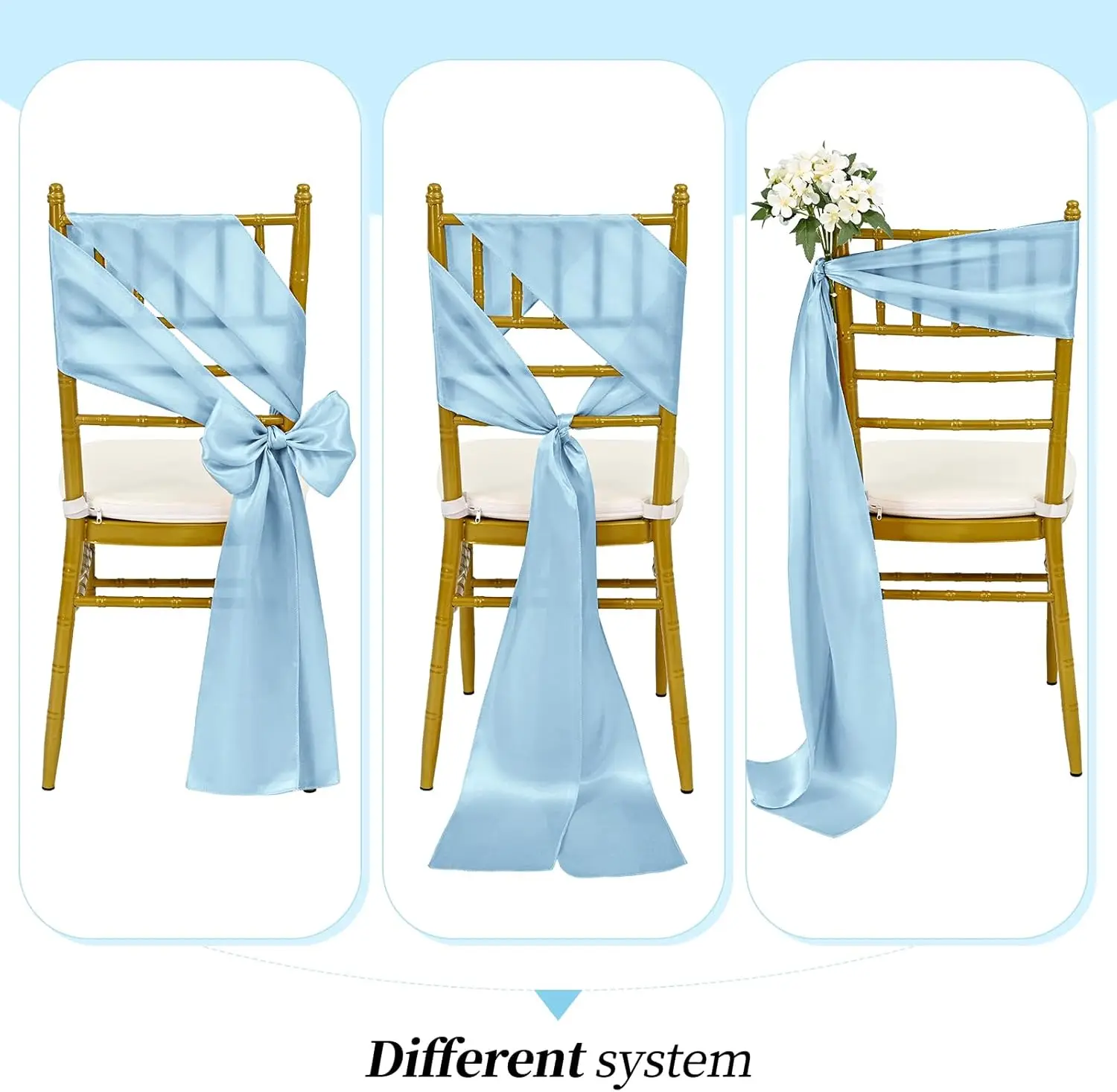 10/50PCS Satin Chair Sashes Bows Universal Chair Ribbon Ties Back Sash for Wedding Party Events Banquets Chair Cover Decoration