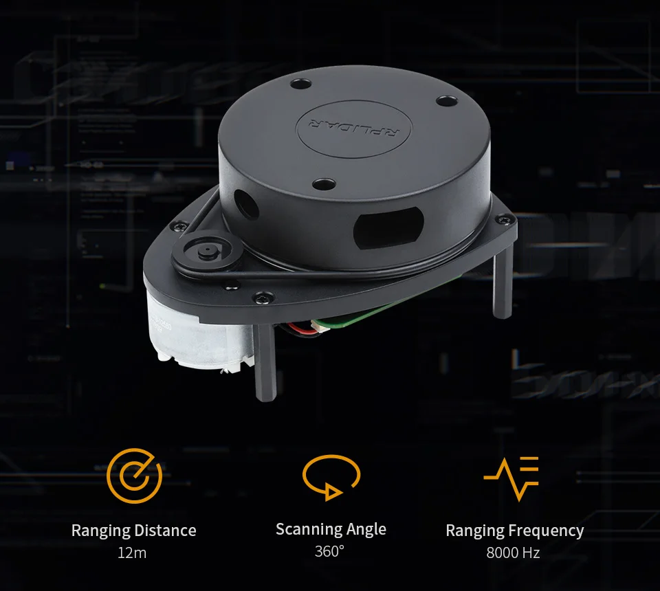 Waveshare Slamtec RPLIDAR A1 레이저 거리 센서, 360 ° 무지향성 라이더, 0.15 ~ 12.00M, 8000 Hz