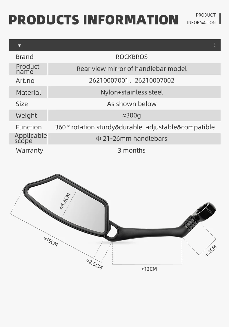 ROCKBROS Lokaler Versand Universeller Fahrrad-Rückspiegel MTB-Radspiegel für Rennrad Motorrad-Spiegelzubehör – Detail 2