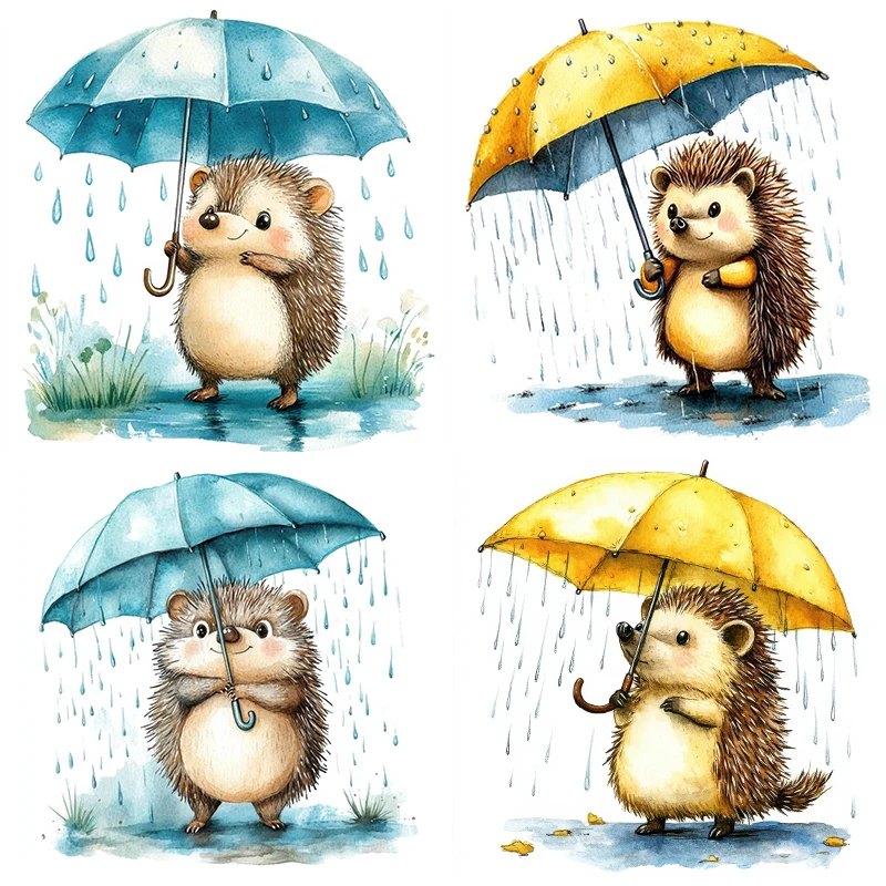 QT695# Hedgehog in Rain Toilet Stickers, Bright Wall for Home, Cabinet, Door,Decoration, Vinyl Car Decals, Art Wallpaper